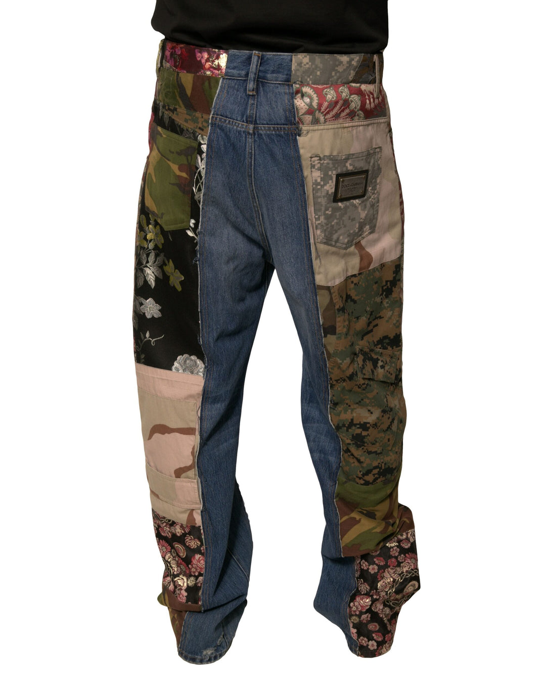 Dolce &amp; Gabbana Blue Patchwork Cotton Straight Denim Jeans