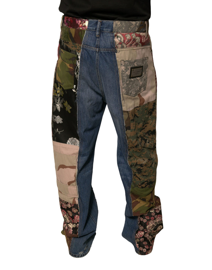 Dolce &amp; Gabbana Blue Patchwork Cotton Straight Denim Jeans