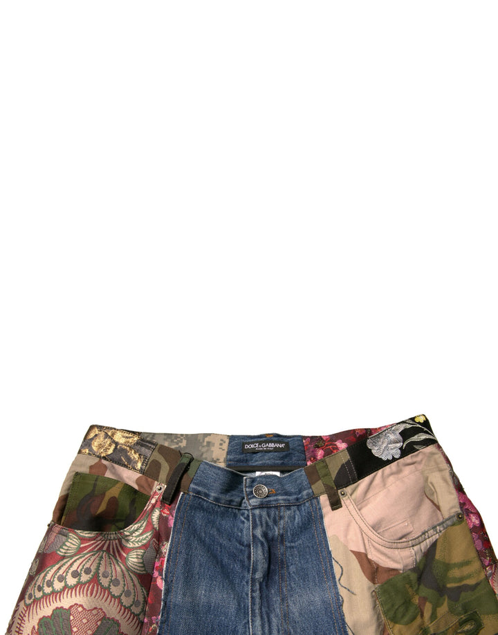 Dolce &amp; Gabbana Blue Patchwork Cotton Straight Denim Jeans