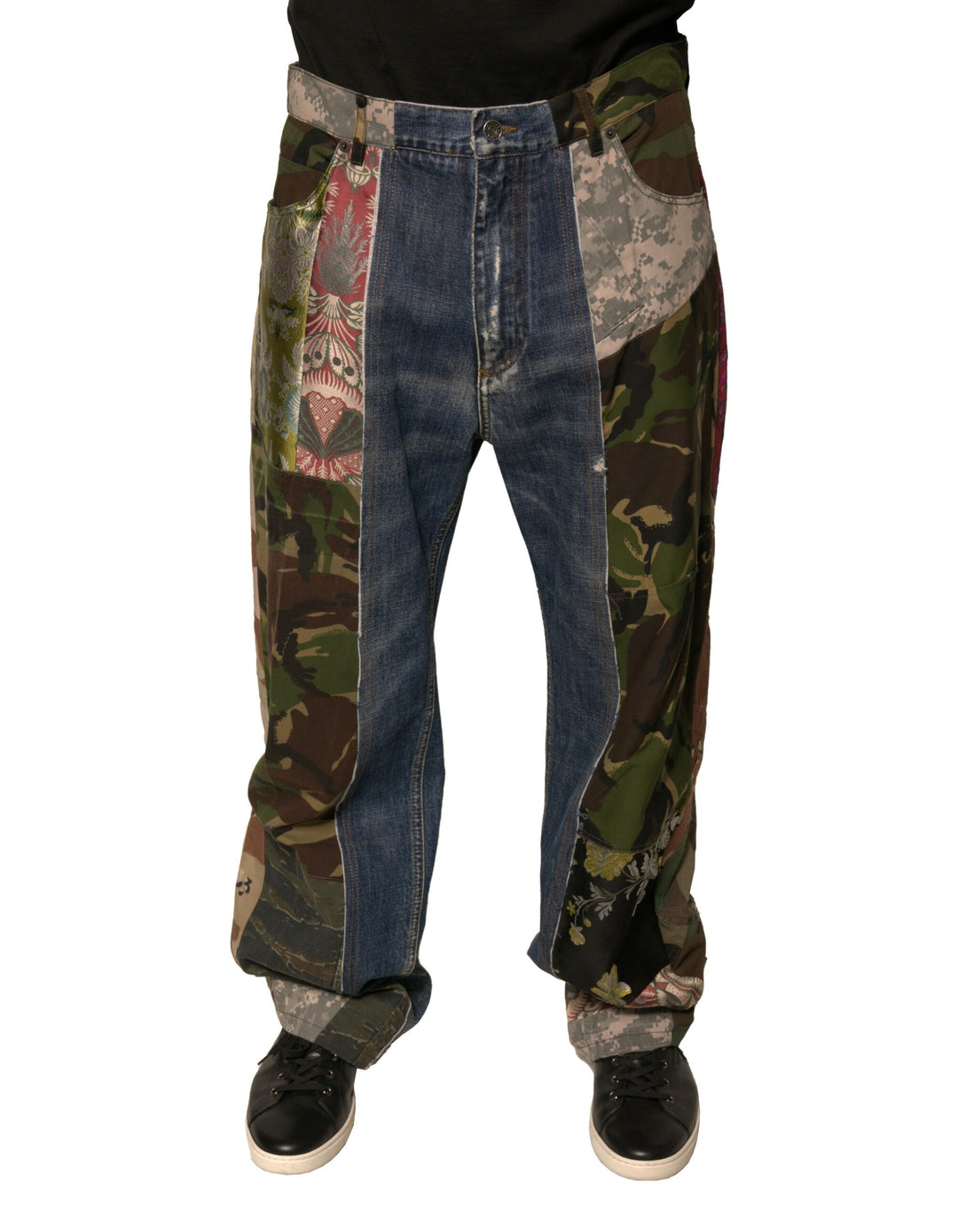 Dolce &amp; Gabbana Blue Patchwork Cotton Straight Denim Jeans