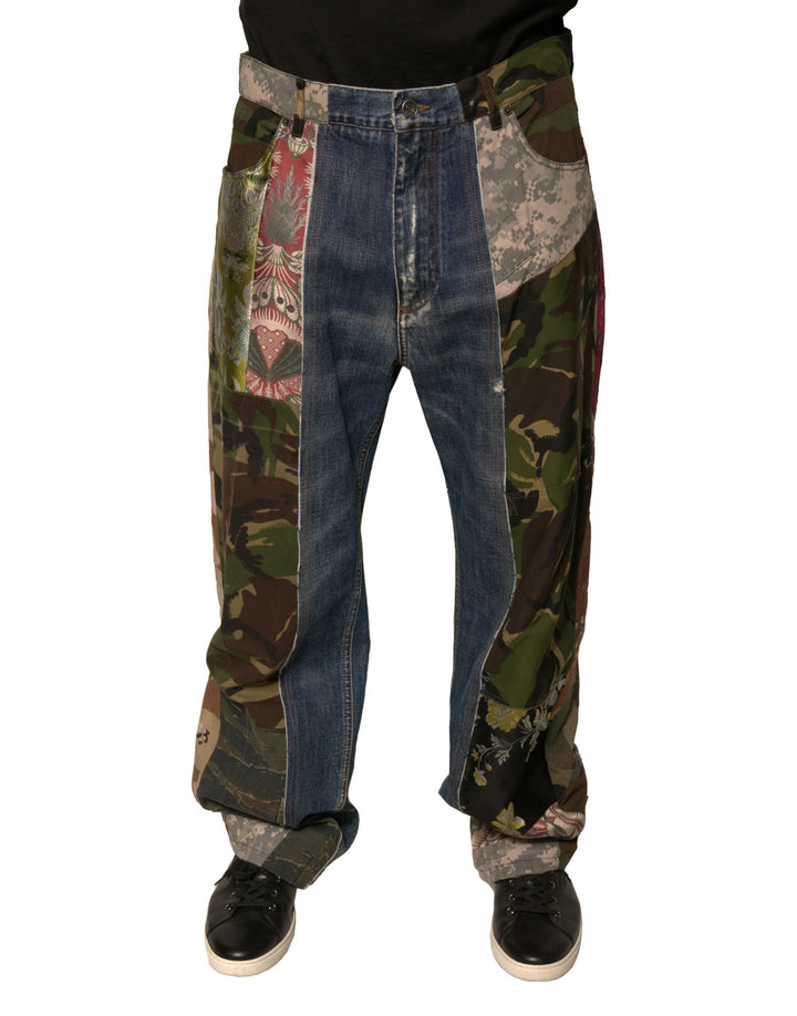 Dolce &amp; Gabbana Blue Patchwork Cotton Straight Denim Jeans