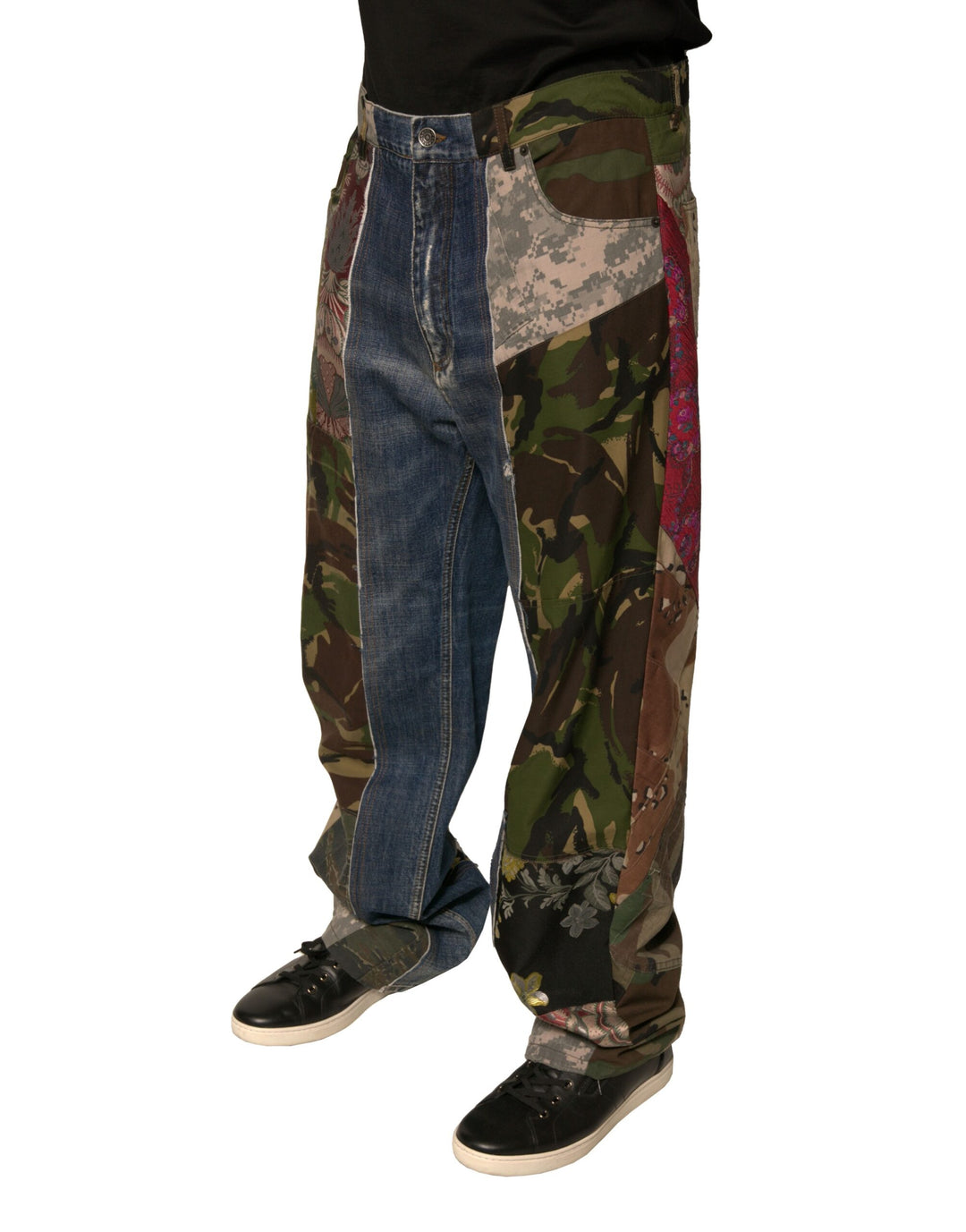 Dolce &amp; Gabbana Blue Patchwork Cotton Straight Denim Jeans