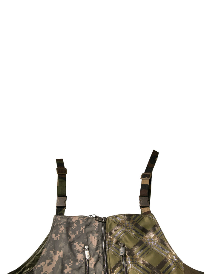 Dolce &amp; Gabbana Multicolor Patchwork Camouflage Overall Pants