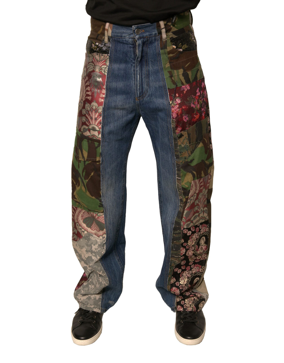 Dolce &amp; Gabbana Blue Patchwork Cotton Straight Denim Jeans