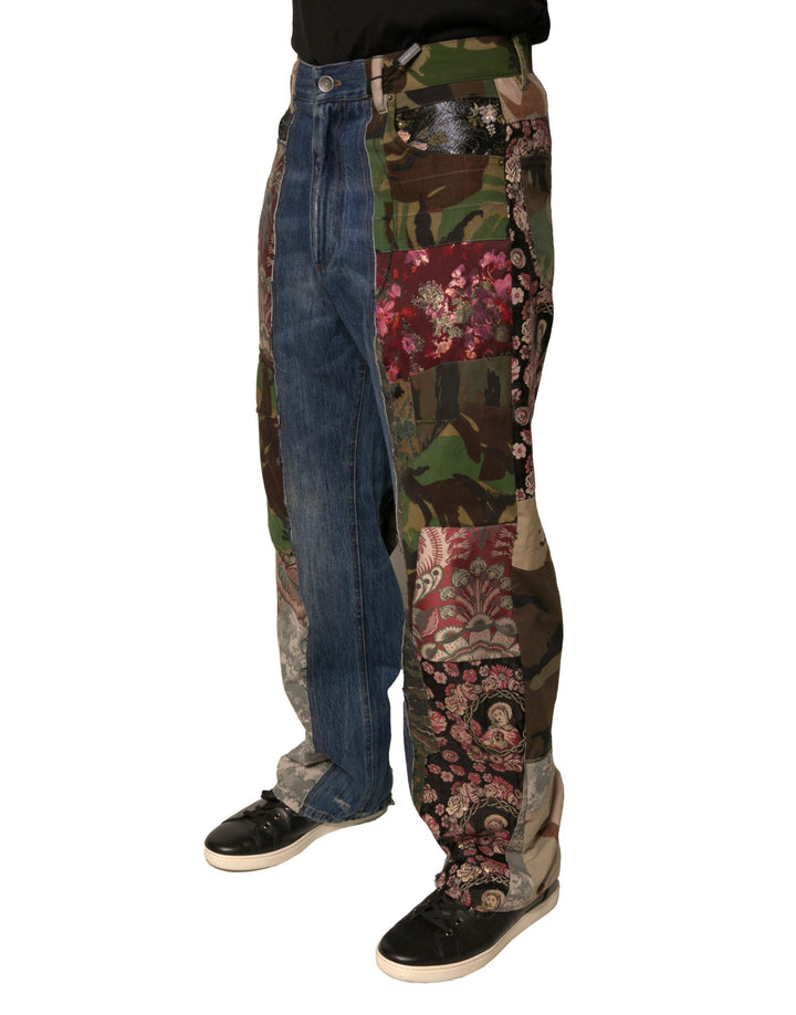Dolce &amp; Gabbana Blue Patchwork Cotton Straight Denim Jeans