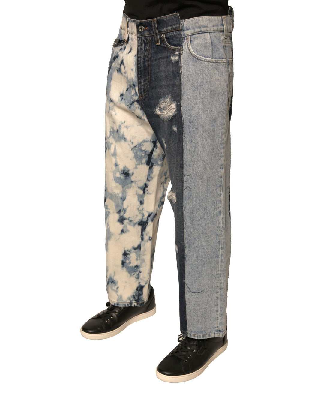 Jean droit en coton patchwork multicolore Dolce &amp;amp; Gabbana pour homme