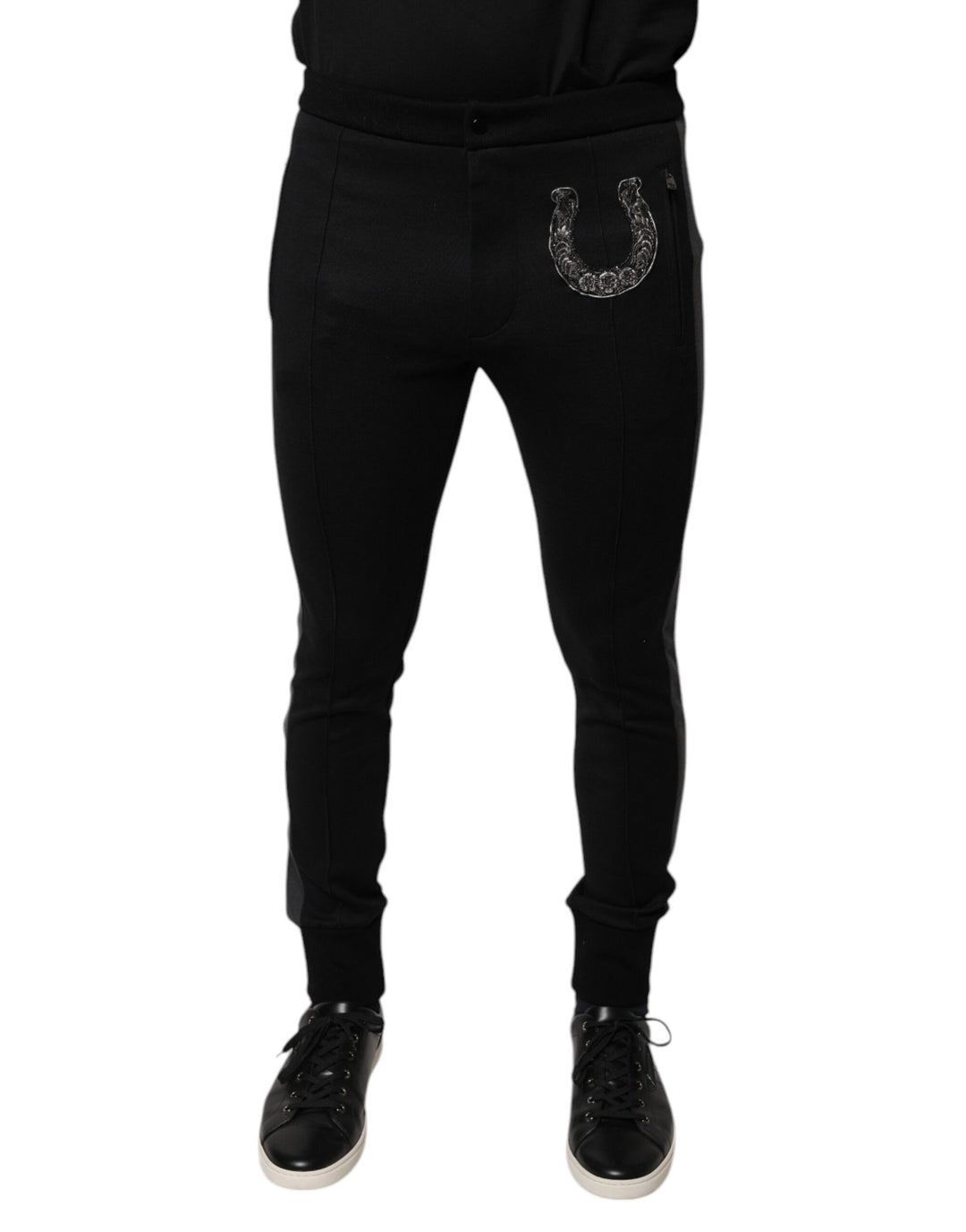 Dolce &amp; Gabbana Black Horseshoe Embellished Wool Slim Fit Pants