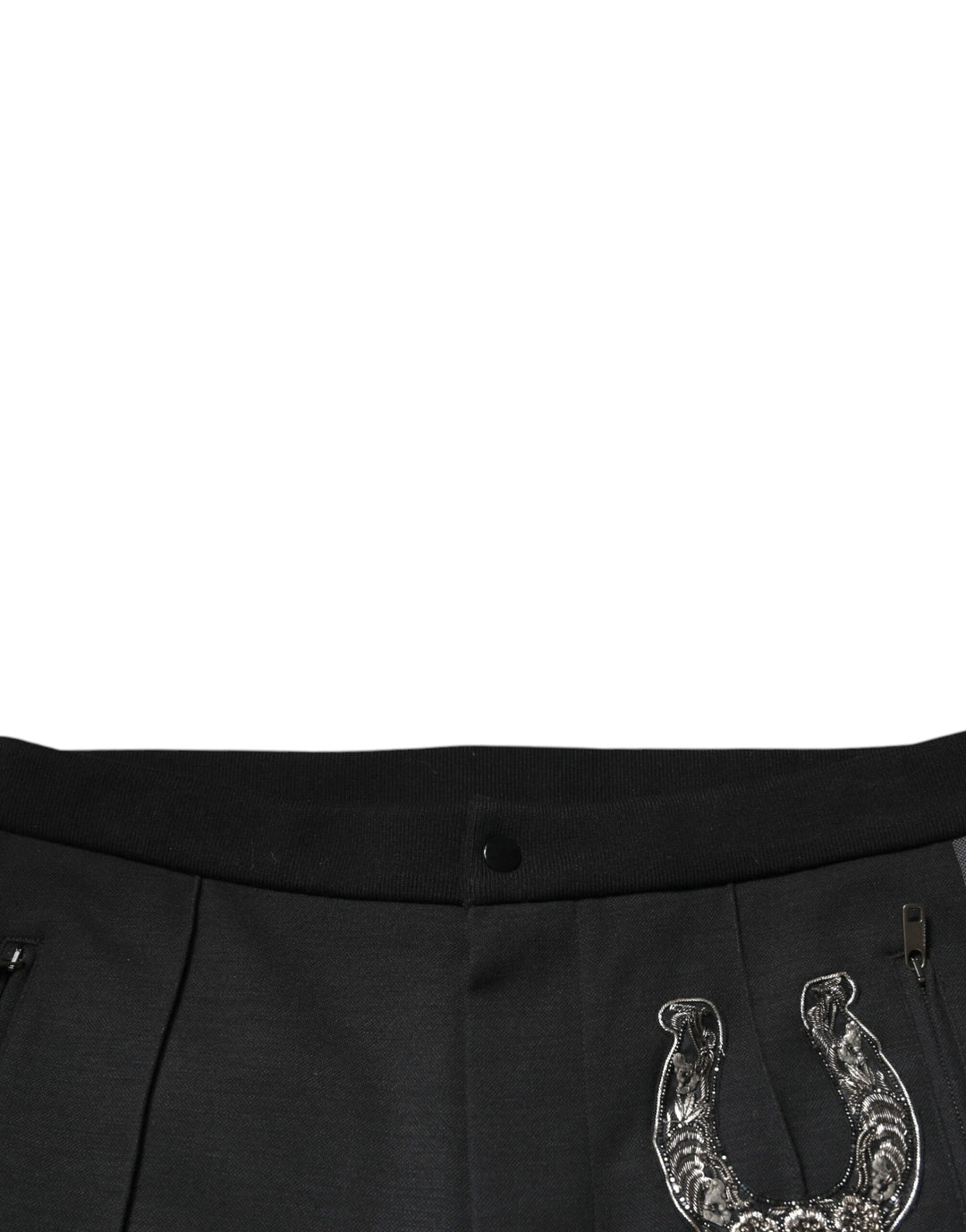 Dolce &amp; Gabbana Black Horseshoe Embellished Wool Slim Fit Pants