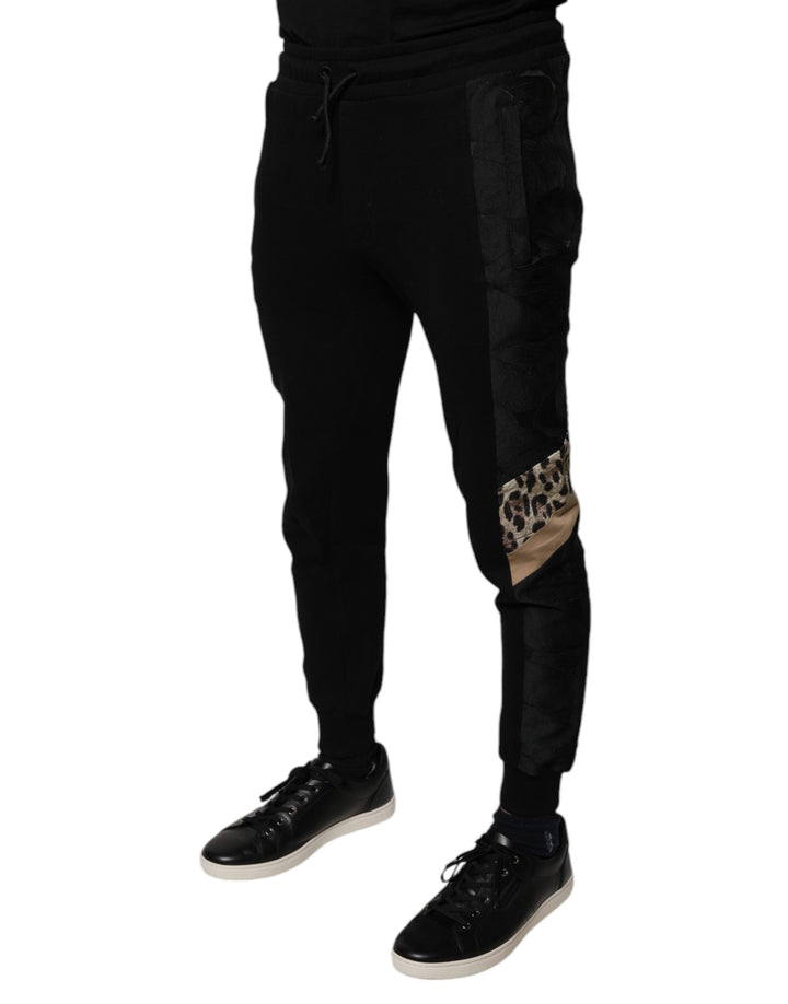 Pantalon de jogging slim noir léopard Dolce &amp;amp; Gabbana