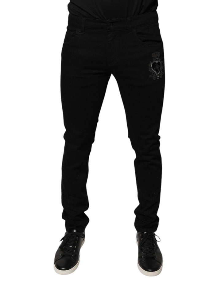 Jean skinny en coton noir Dolce &amp;amp; Gabbana avec logo DG Crown