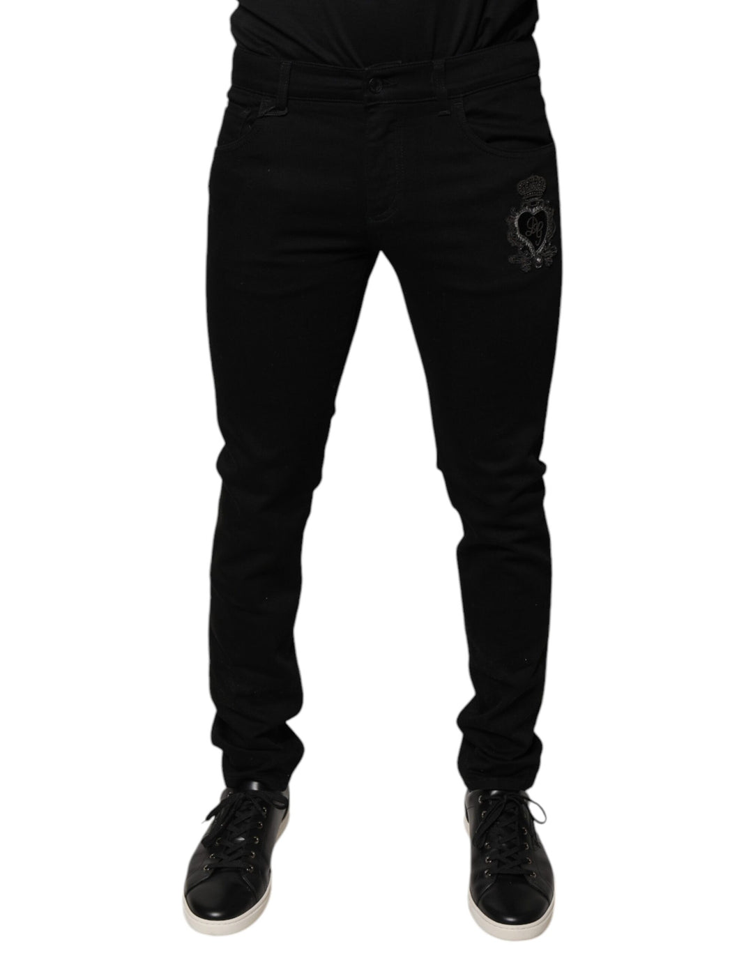 Jean skinny en coton noir Dolce &amp;amp; Gabbana avec logo DG Crown
