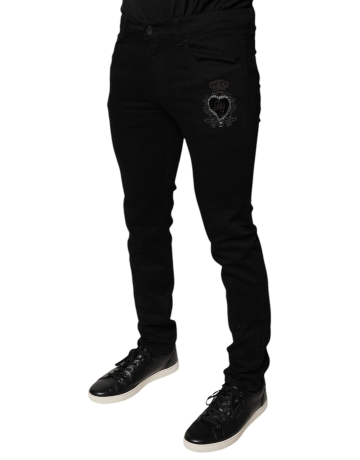 Jean skinny en coton noir Dolce &amp;amp; Gabbana avec logo DG Crown