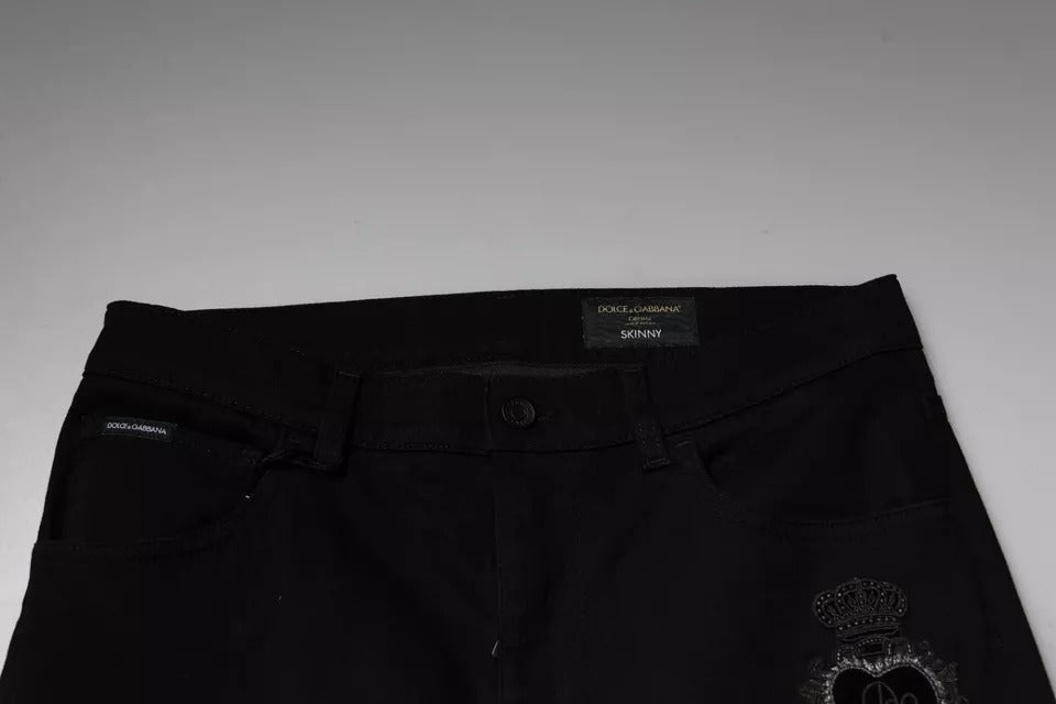 Jean skinny en coton noir Dolce &amp;amp; Gabbana avec logo DG Crown