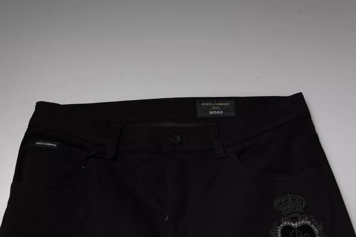 Jean skinny en coton noir Dolce &amp;amp; Gabbana avec logo DG Crown