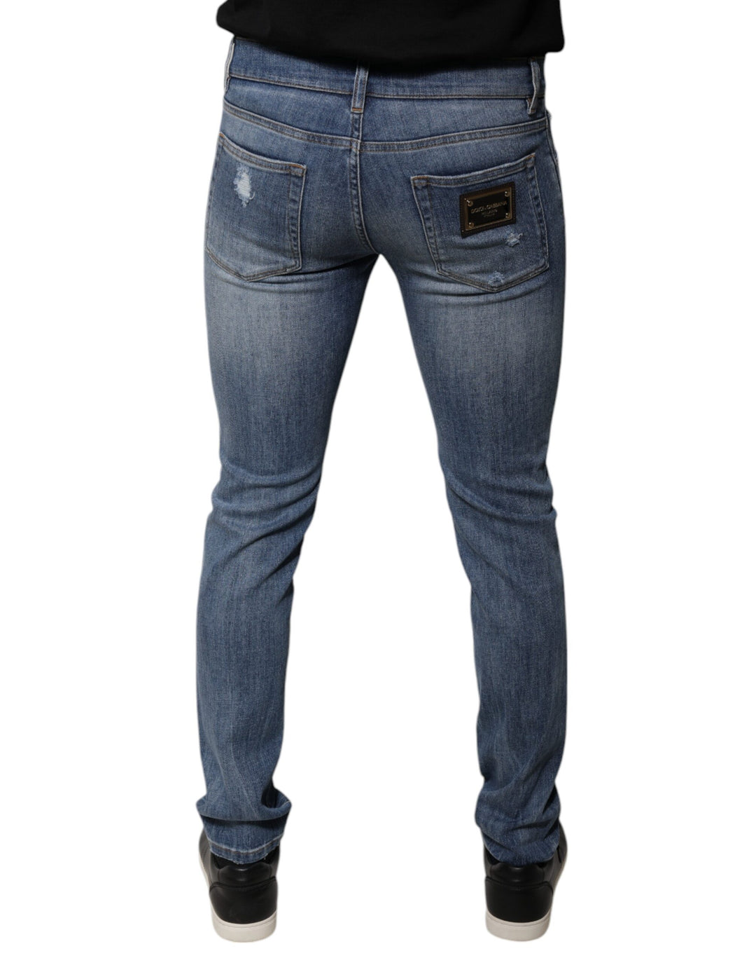 Dolce &amp; Gabbana Blue Tattered Cotton Stretch Skinny Denim Jeans