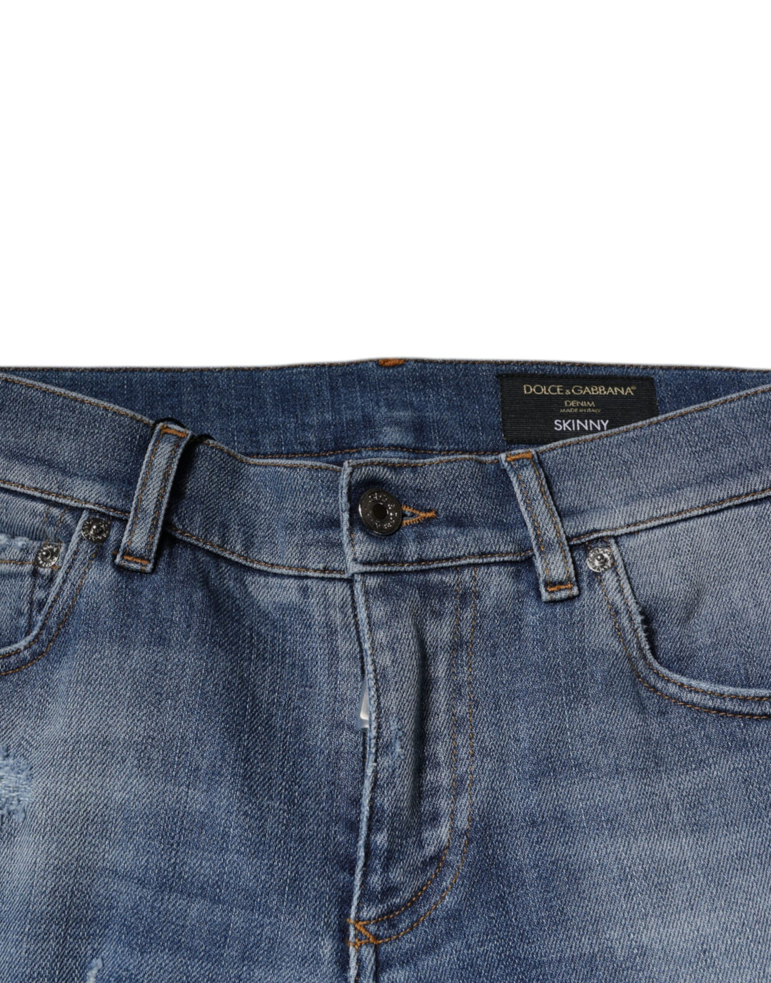 Dolce &amp; Gabbana Blue Tattered Cotton Stretch Skinny Denim Jeans