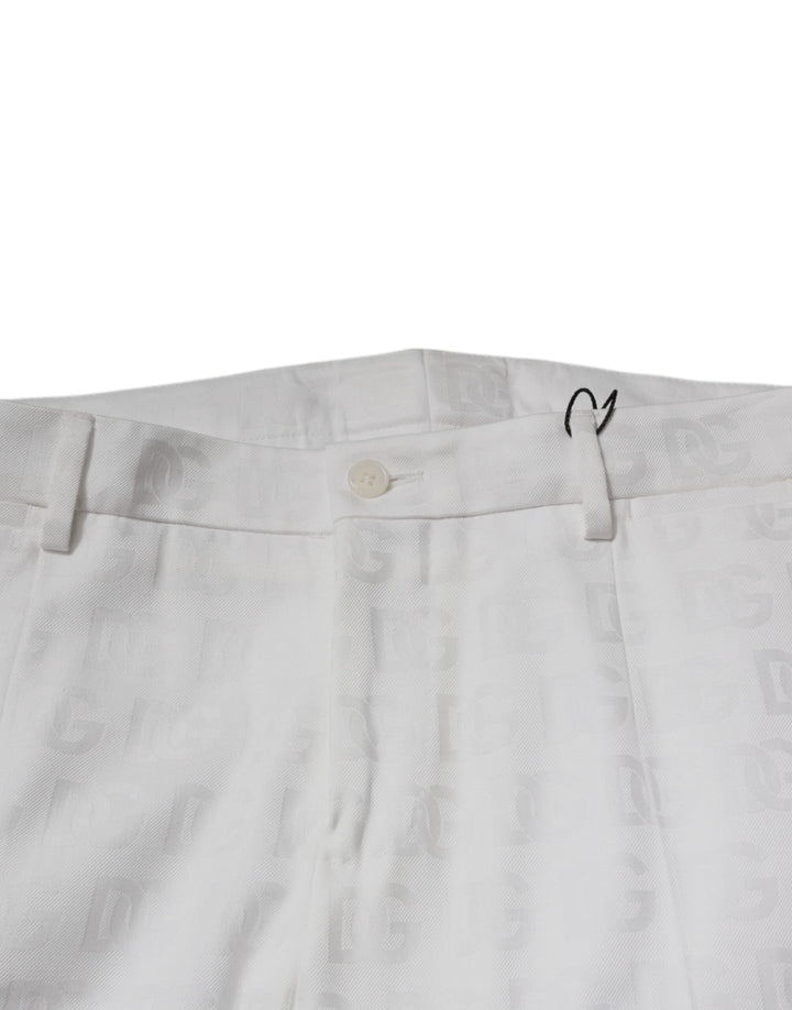 Dolce &amp; Gabbana White Cotton Tapered Formal Dress Pants