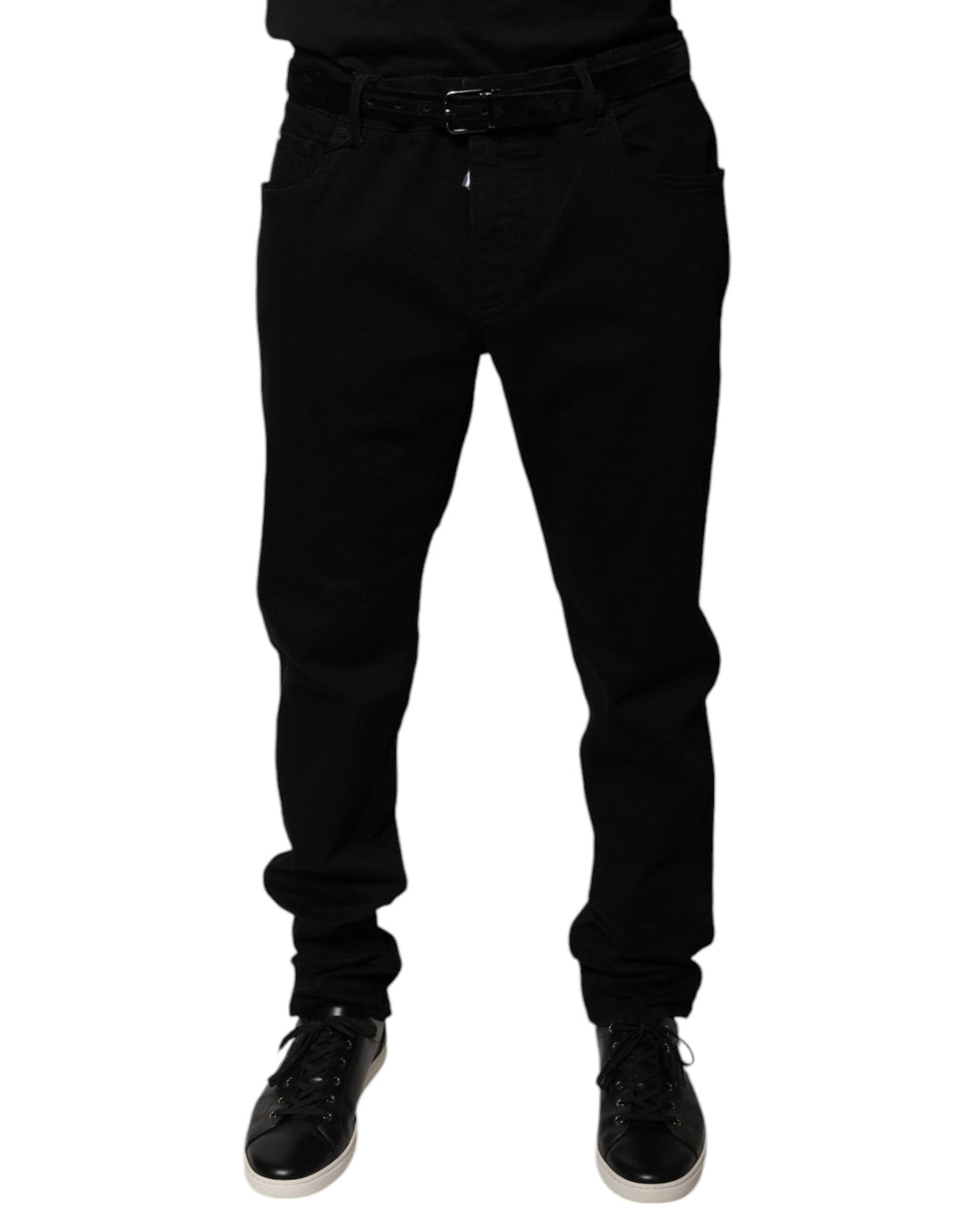 Jean skinny en coton stretch noir avec logo Dolce &amp;amp; Gabbana