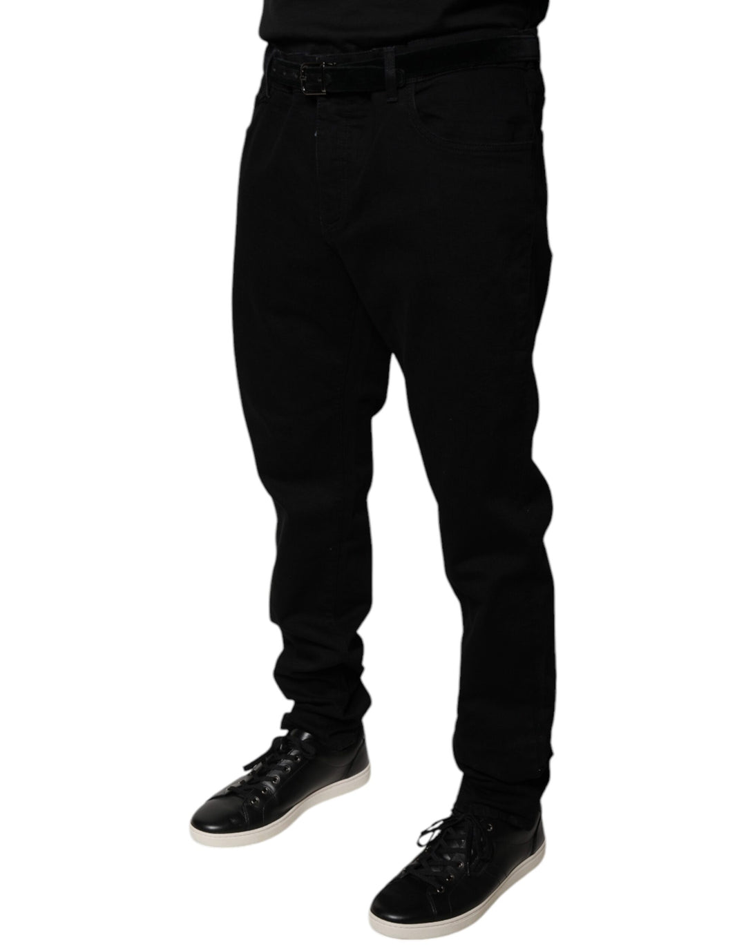 Jean skinny en coton stretch noir avec logo Dolce &amp;amp; Gabbana