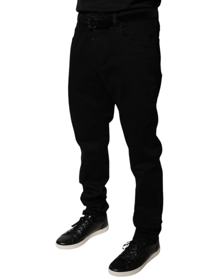 Jean skinny en coton stretch noir avec logo Dolce &amp;amp; Gabbana