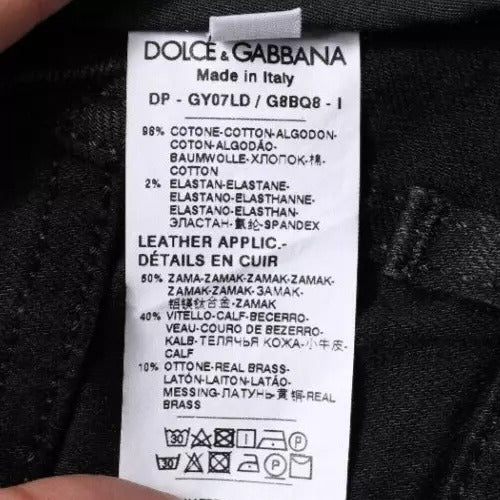 Jean skinny en coton stretch noir avec logo Dolce &amp;amp; Gabbana