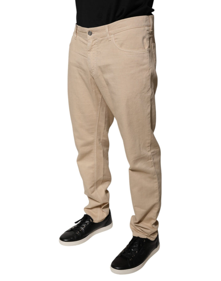 Dolce &amp; Gabbana Beige Cotton Mid Waist Skinny Denim Jeans