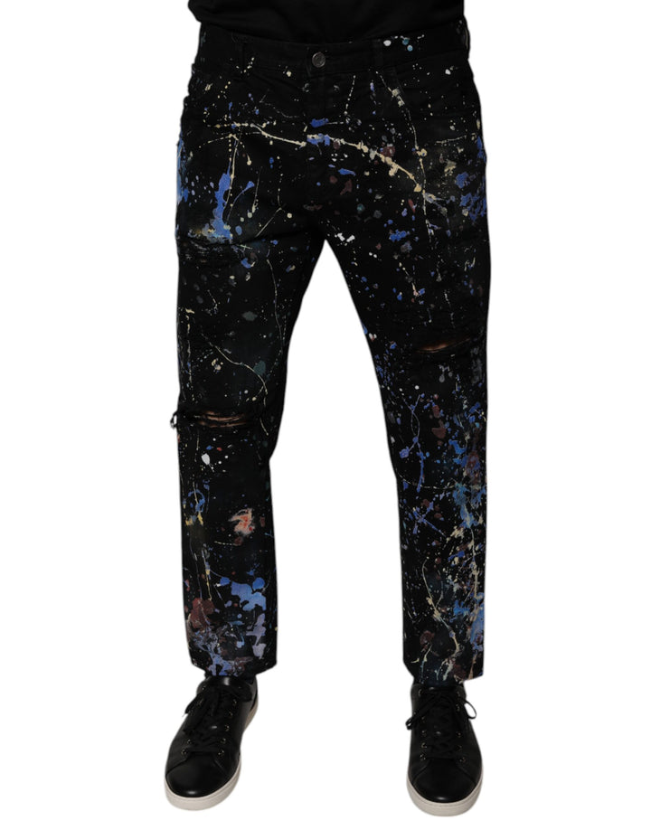 Dolce &amp; Gabbana Black Color Splash Cotton Skinny Denim Jeans