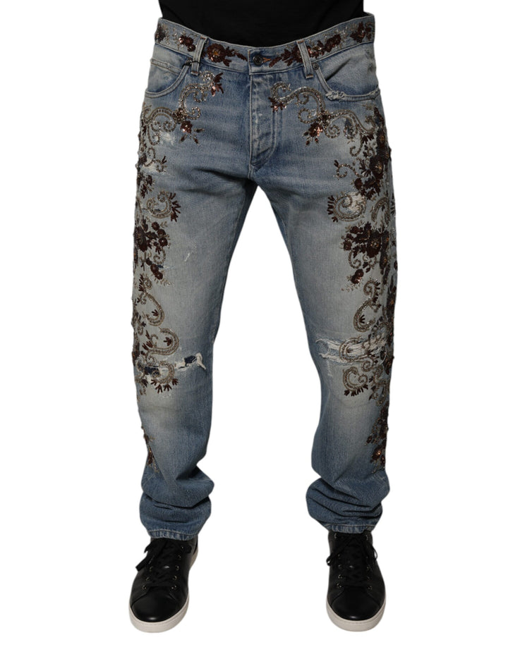 Dolce &amp; Gabbana Light Blue Embroidered Skinny Denim Jeans