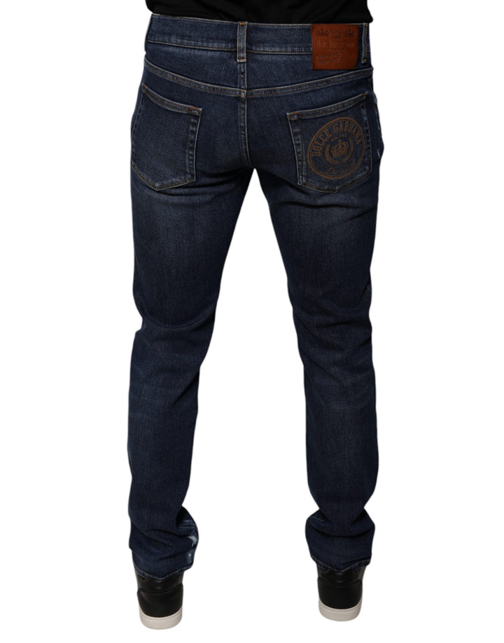 Dolce &amp; Gabbana Dark Blue Cotton Logo Skinny Denim Jeans