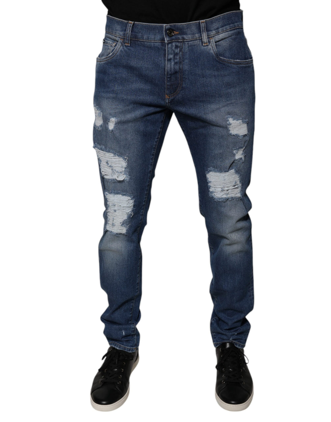Jean skinny en coton bleu déchiré Dolce &amp;amp; Gabbana