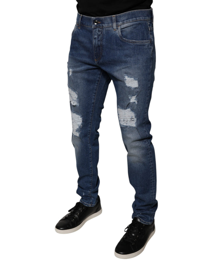 Jean skinny en coton bleu déchiré Dolce &amp;amp; Gabbana