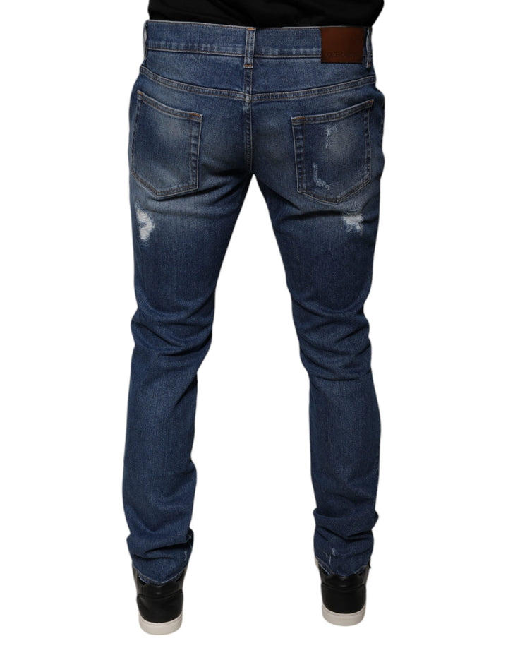 Jean skinny en coton bleu déchiré Dolce &amp;amp; Gabbana