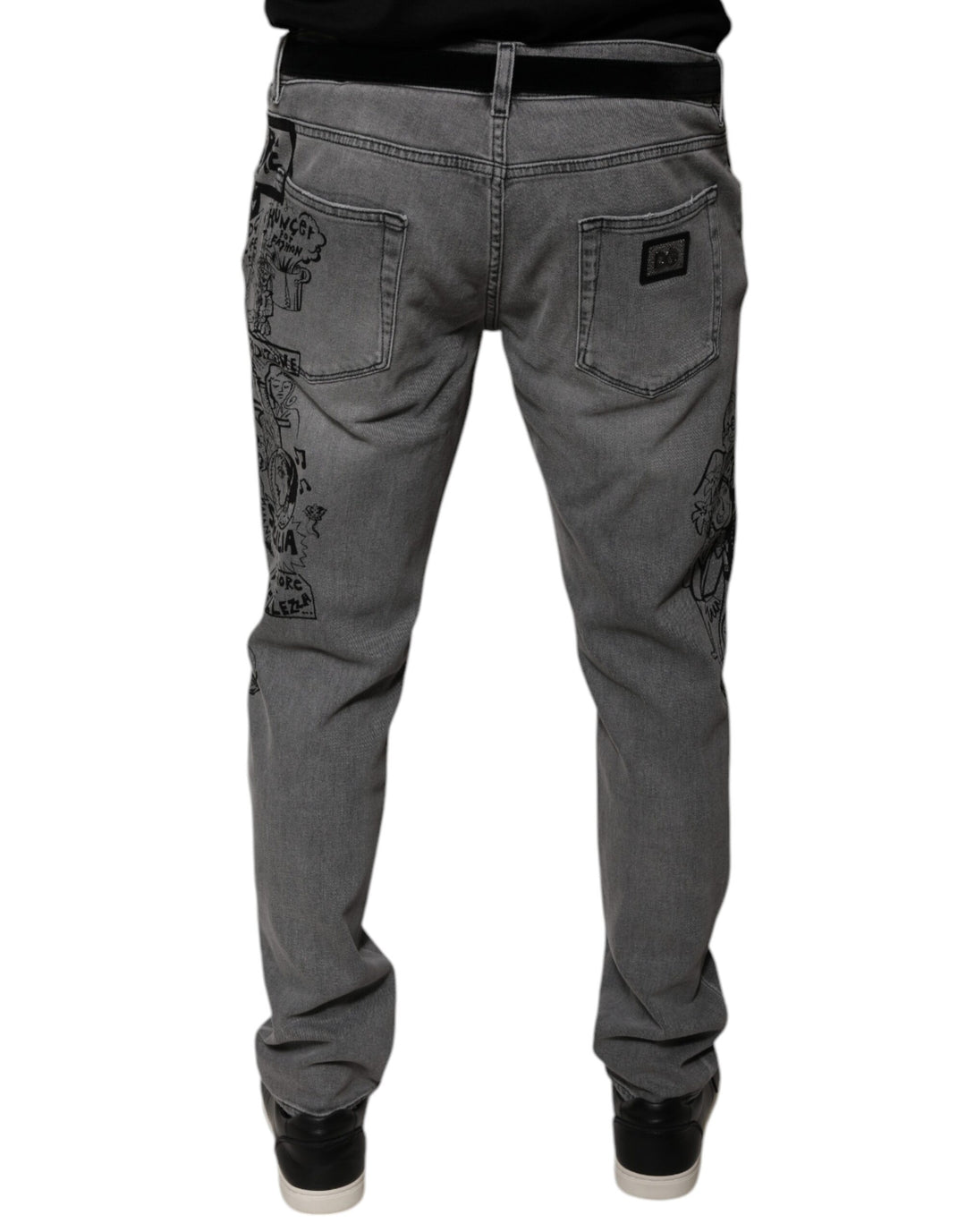 Dolce &amp; Gabbana Gray Graphic Print Cotton Skinny Denim Jeans