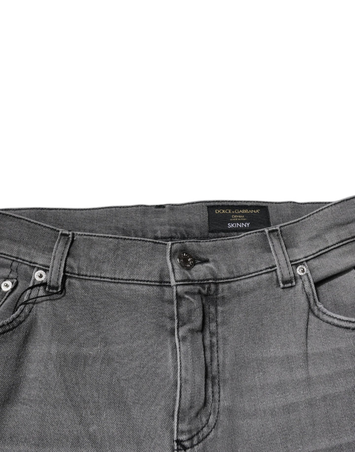 Dolce &amp; Gabbana Gray Graphic Print Cotton Skinny Denim Jeans