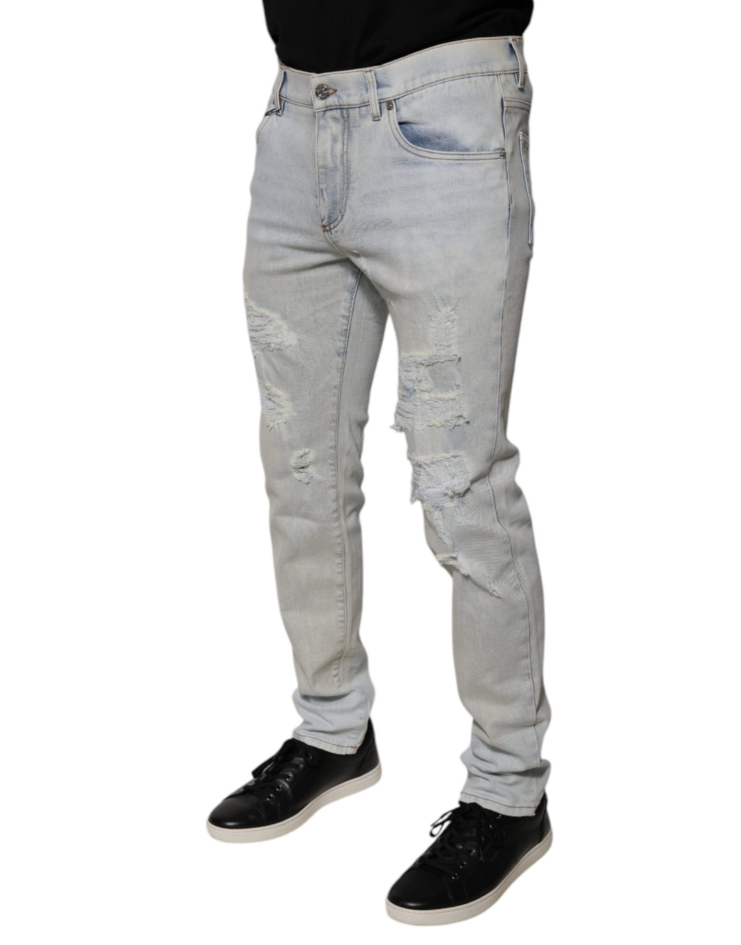 Dolce &amp; Gabbana Light Blue Cotton Blend Tattered Skinny Denim Jeans