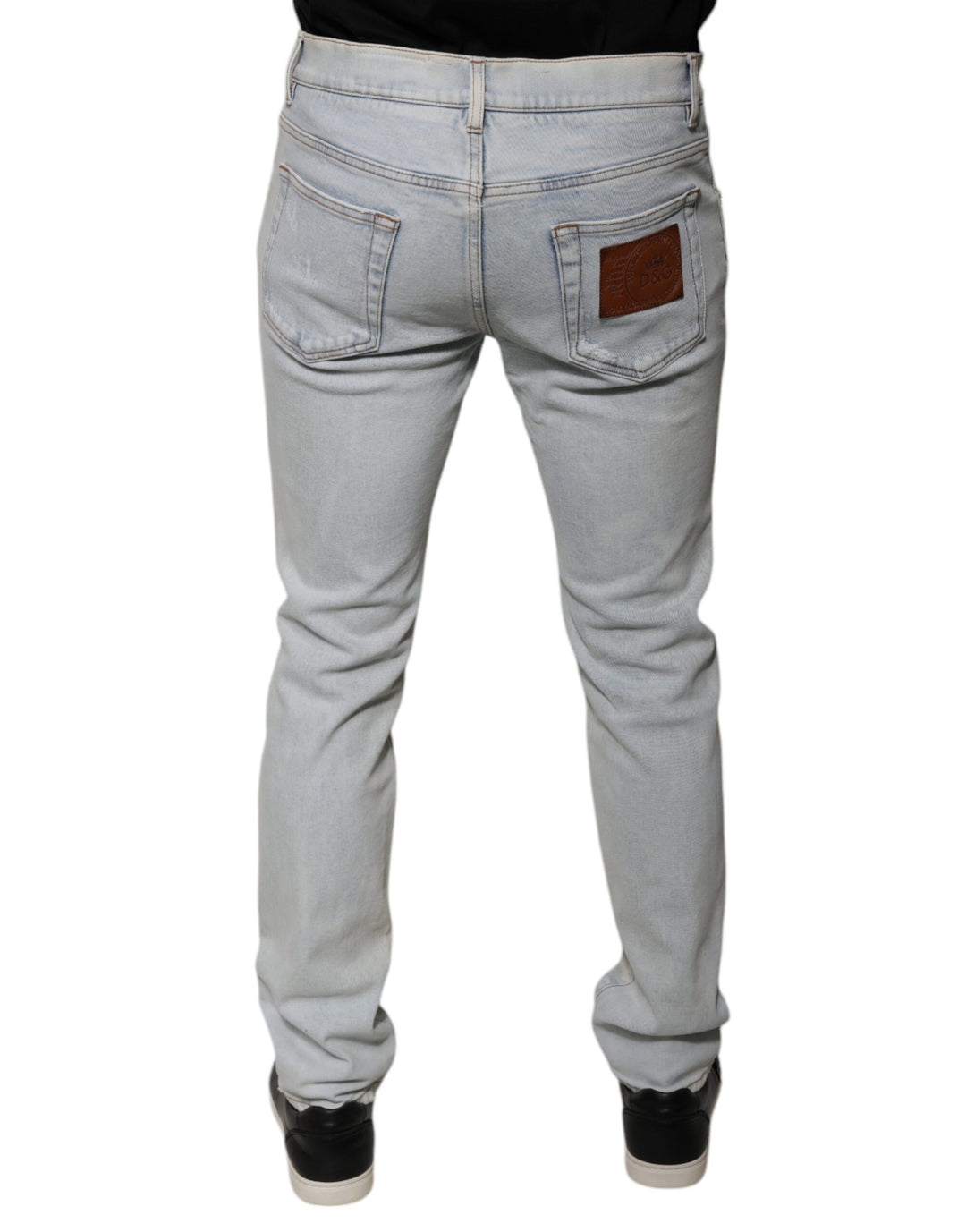 Dolce &amp; Gabbana Light Blue Cotton Blend Tattered Skinny Denim Jeans