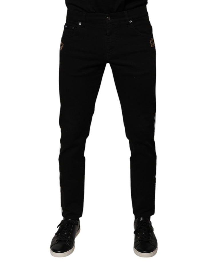 Dolce &amp; Gabbana Black Crown White Lining Skinny Denim Jeans