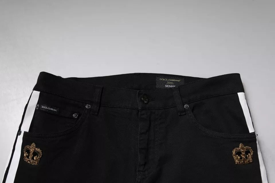 Dolce &amp; Gabbana Black Crown White Lining Skinny Denim Jeans