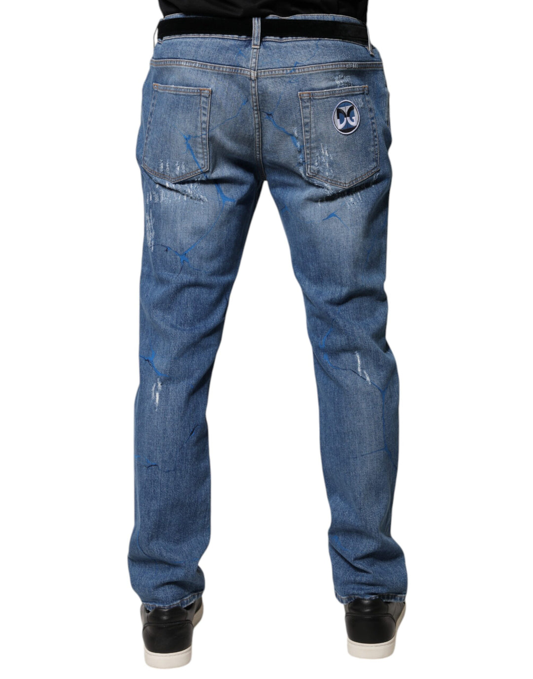 Dolce &amp; Gabbana Blue Cotton Stretch Tattered Skinny Denim Jeans