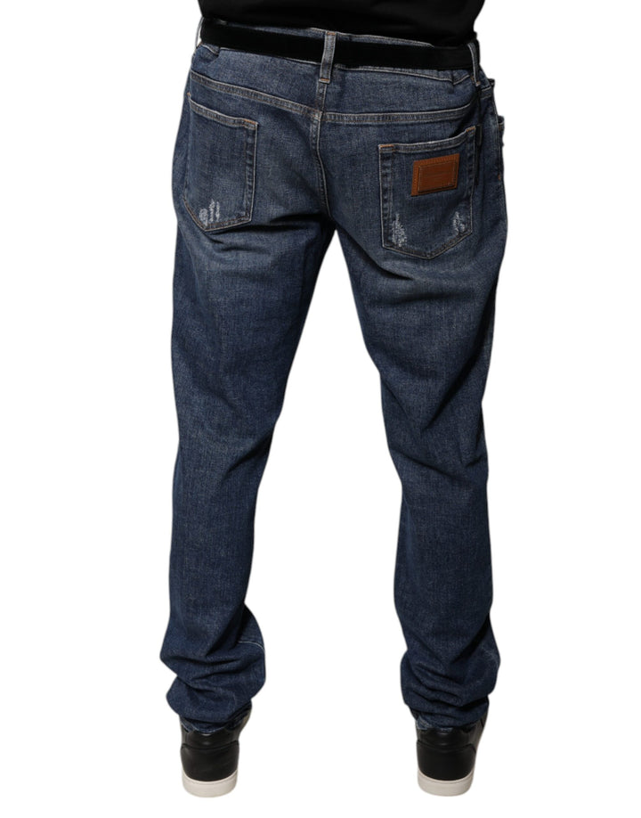 Jean skinny en coton bleu foncé avec logo Dolce &amp;amp; Gabbana