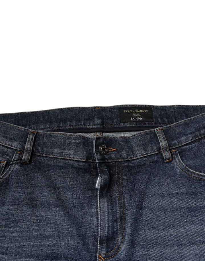Jean skinny en coton bleu foncé avec logo Dolce &amp;amp; Gabbana
