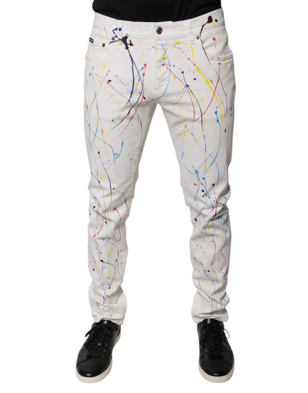 Dolce &amp; Gabbana White Color Splash Print Skinny Denim Jeans