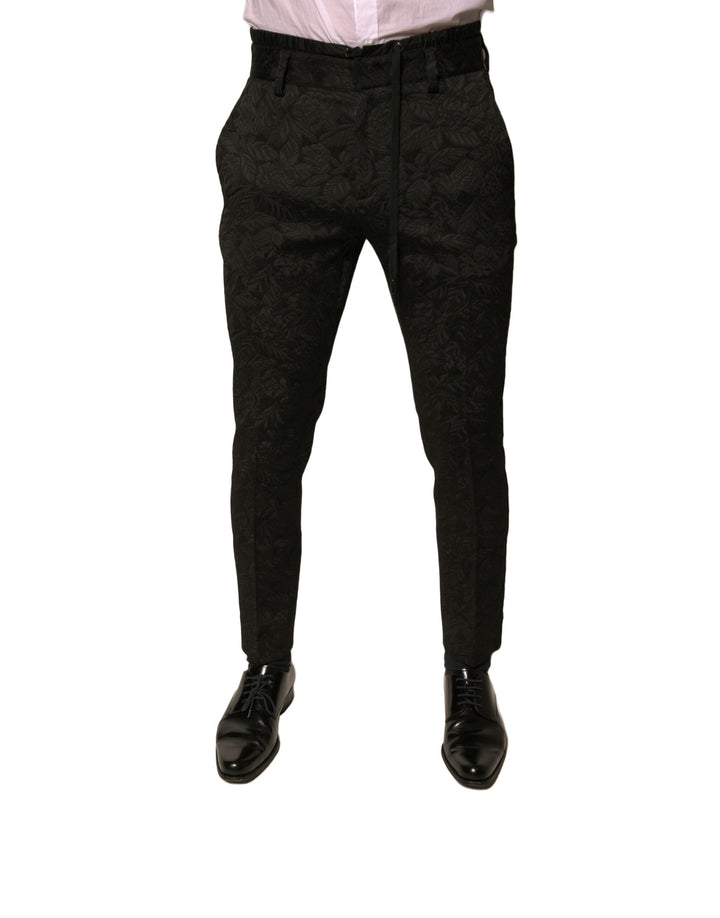 Dolce &amp; Gabbana Black Brocade Polyester Skinny Men Dress Pants
