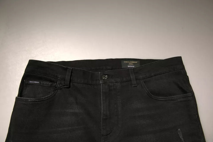 Dolce &amp; Gabbana Black Ripped Logo Cotton Skinny Denim Jeans