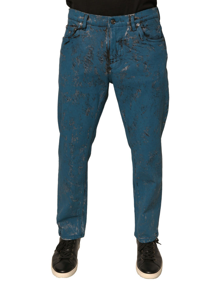 Vaqueros ajustados de algodón elástico con logotipo azul de Dolce &amp;amp; Gabbana