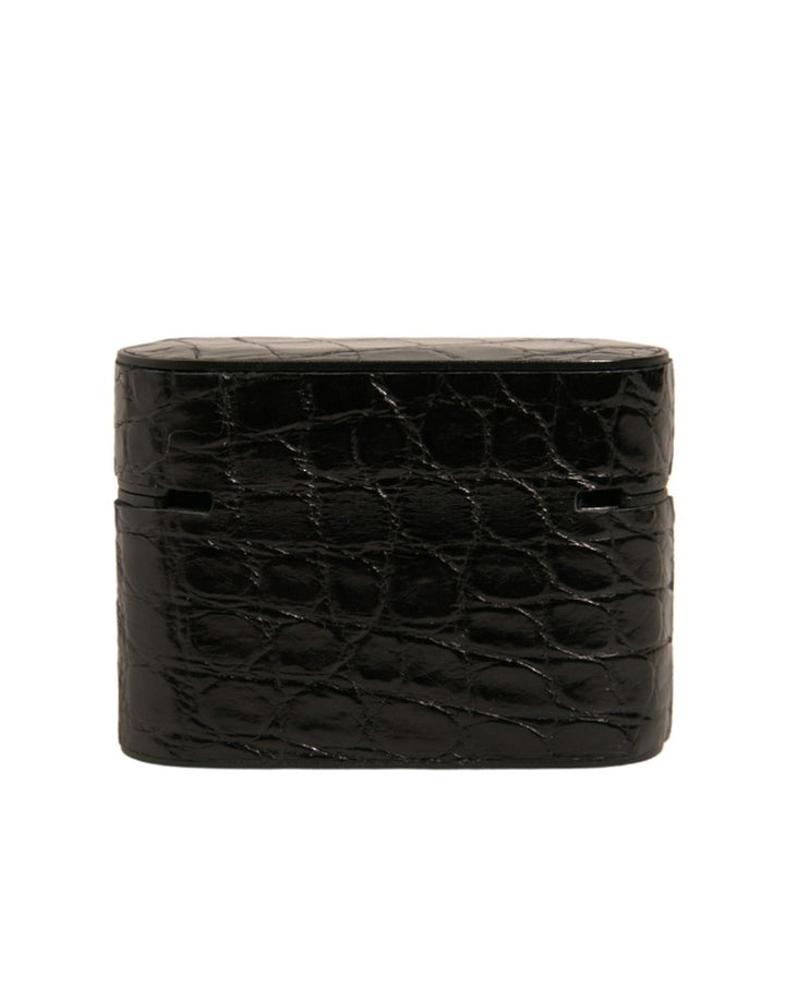 Étui pour Airpods Dolce &amp;amp; Gabbana en cuir noir avec logo en métal