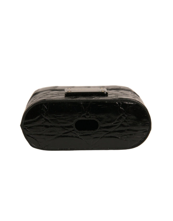 Étui pour Airpods Dolce &amp;amp; Gabbana en cuir noir avec logo en métal