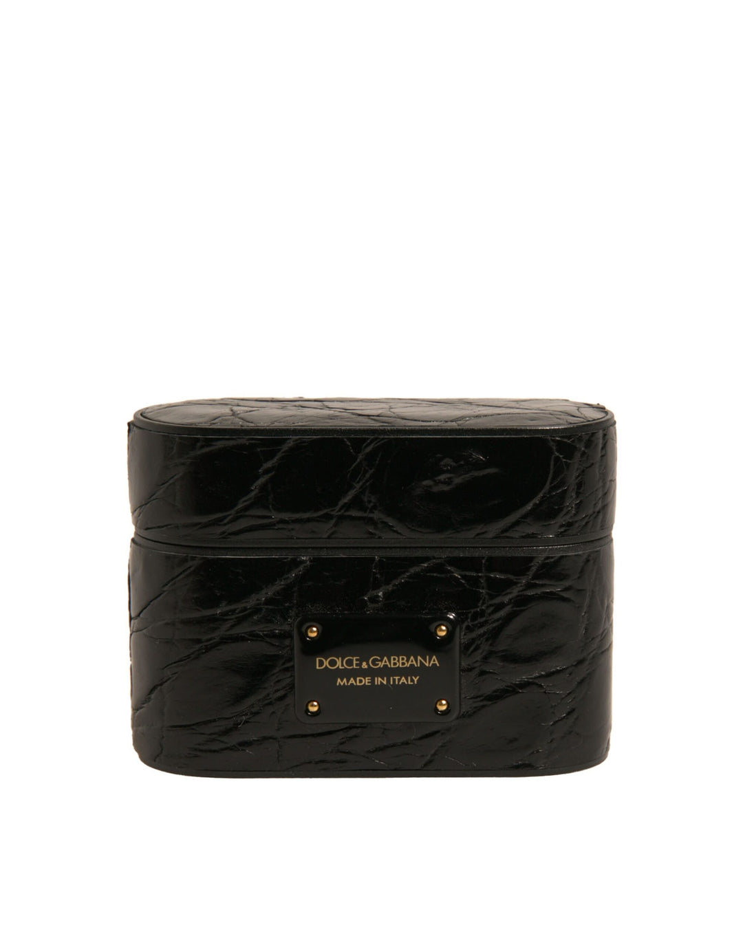 Dolce &amp; Gabbana Black Leather Metal Logo Plaque Holder Airpods Case