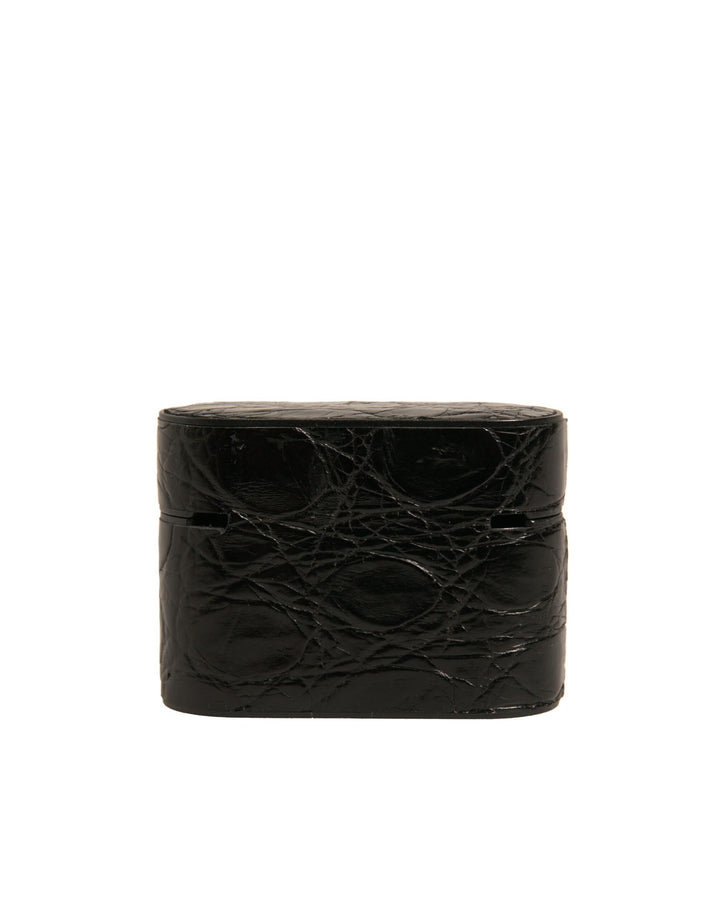 Dolce &amp; Gabbana Black Leather Metal Logo Plaque Holder Airpods Case