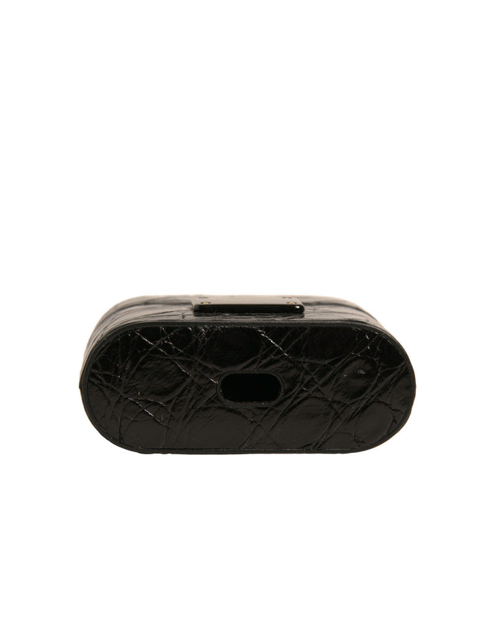Dolce &amp; Gabbana Black Leather Metal Logo Plaque Holder Airpods Case